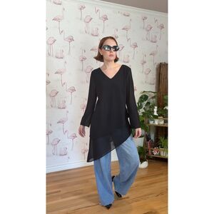 Vintage Lili's Of Ghent Black Asymmetrical Layered Long Sleeve Top Size M